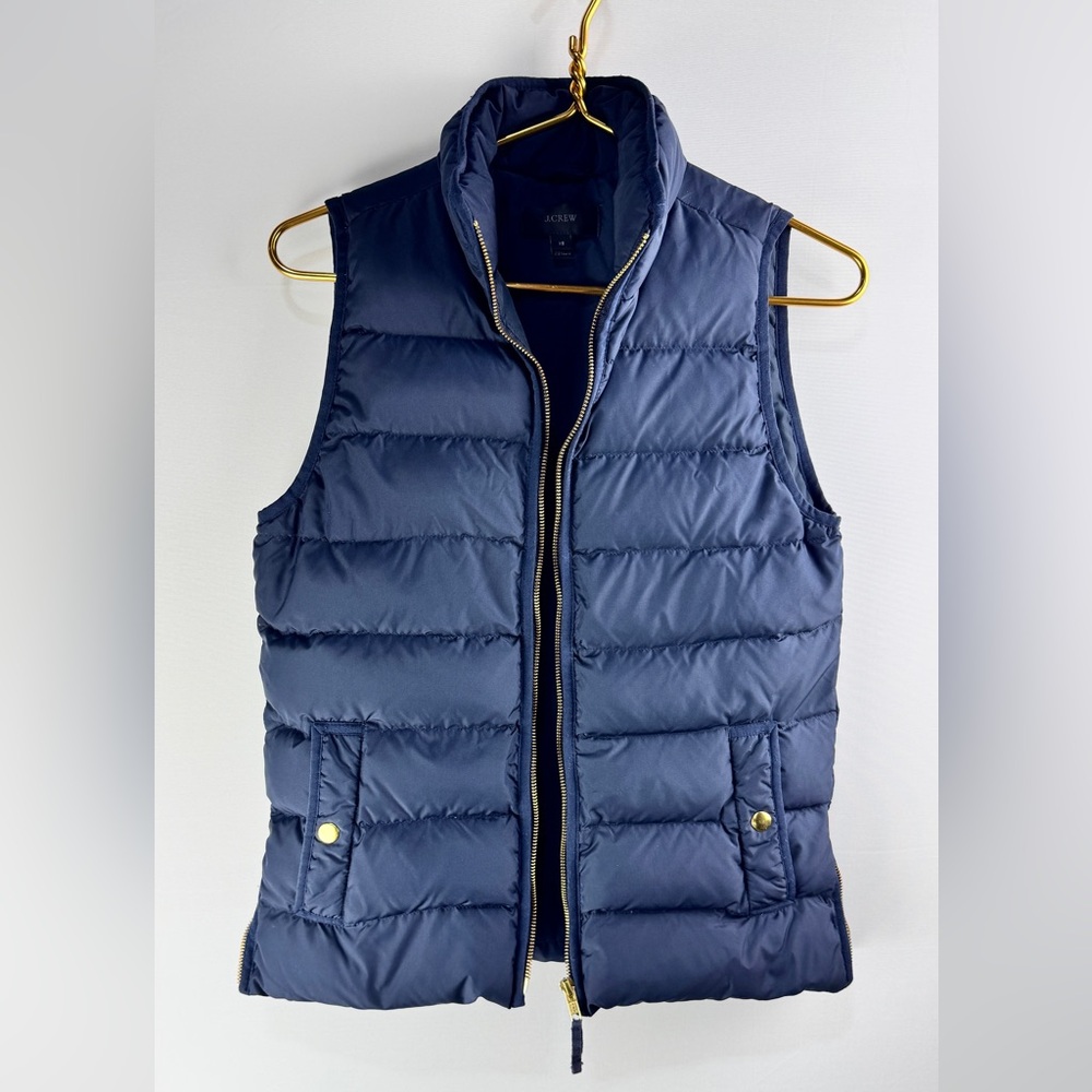 J. Crew Navy Blue w/Gold Hardware Quilted Puffer Vest Down Filled Women’s XS